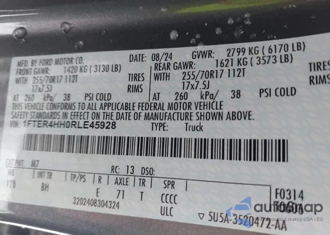 2024 Ford Ranger Xlt from USA, damaged, VIN 1FTER4HH0RLE45928